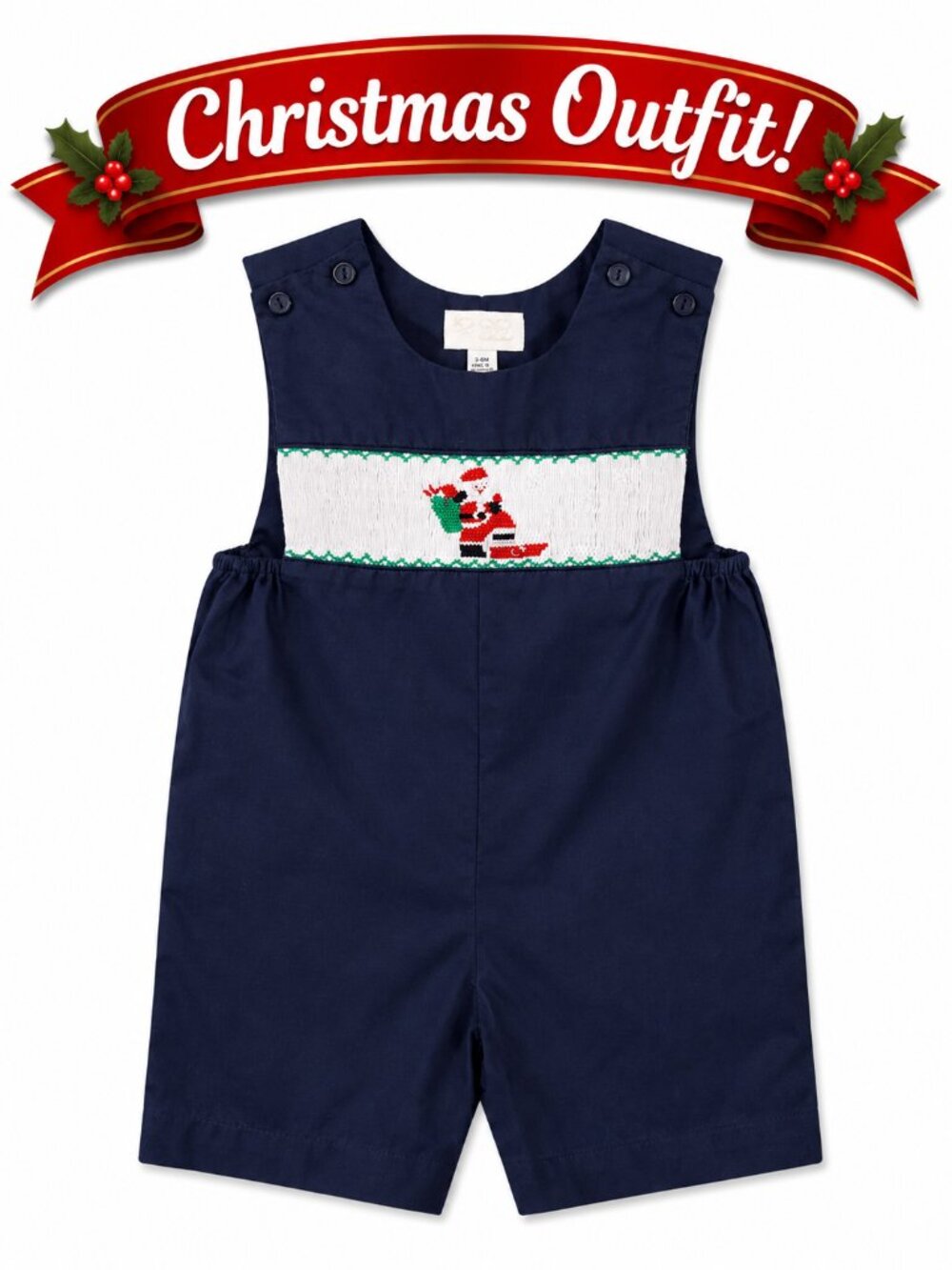 Sir John Smocked Jon Jon 24M Baby Boy Christmas Outfit Santa Embroidery Vintage